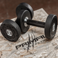 rubber 5kg dumbbell pair on a wooden primal strength box
