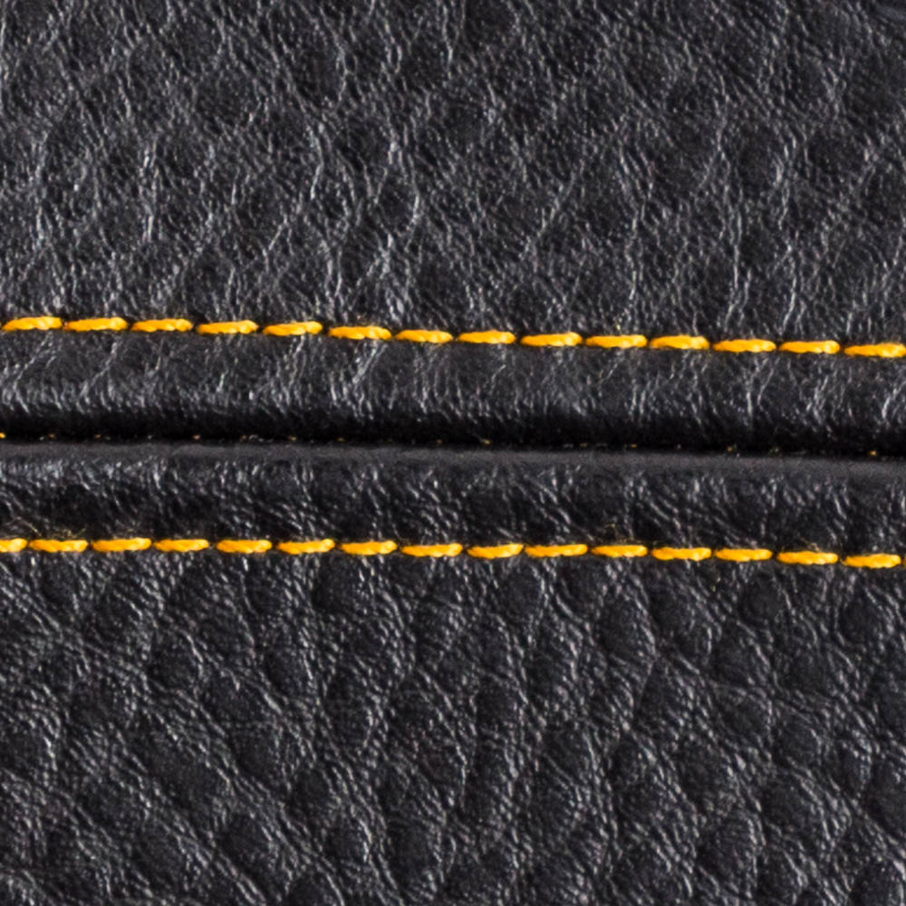 black leather with gold stitching