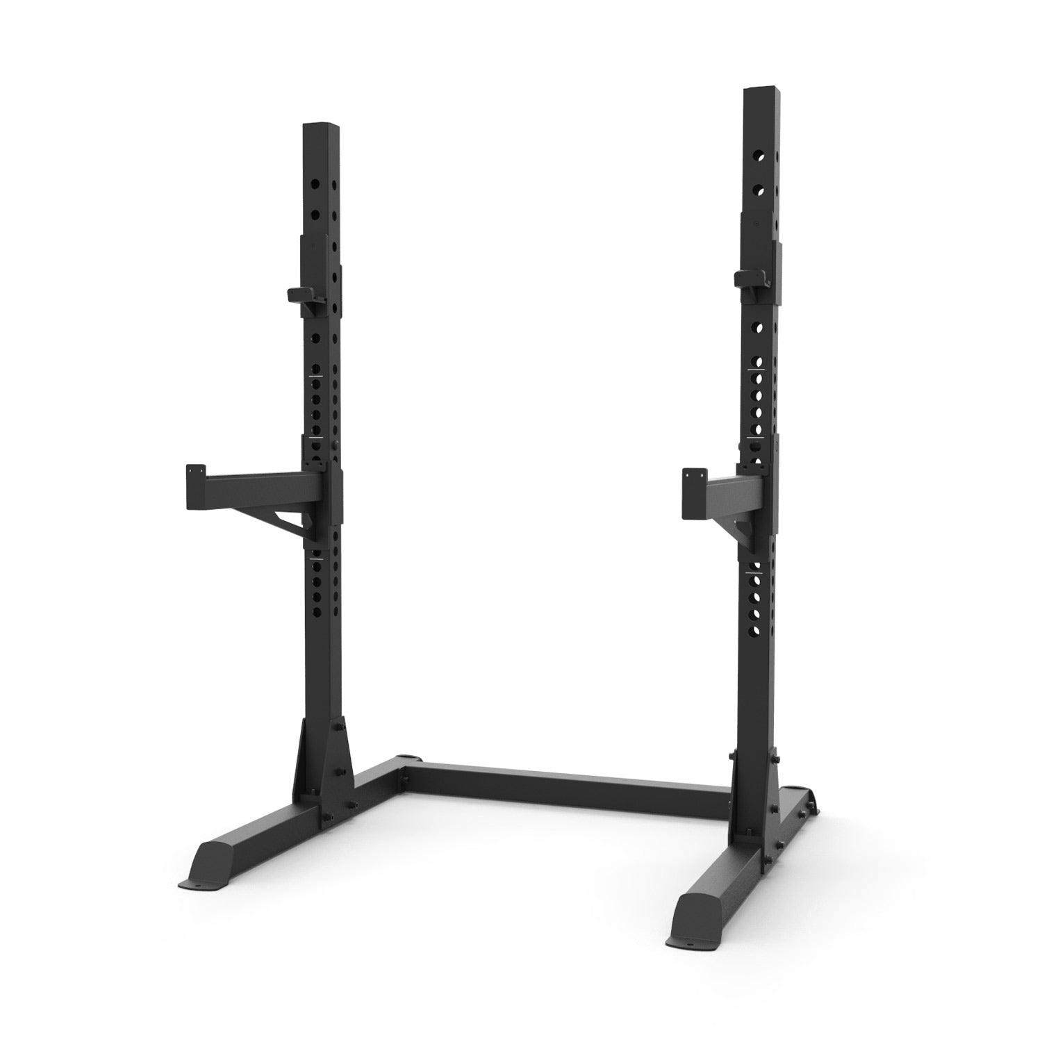 black squat stands with j hooks and safety spotters