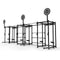 three group gym racks featuring storage and accessories for functional equipment