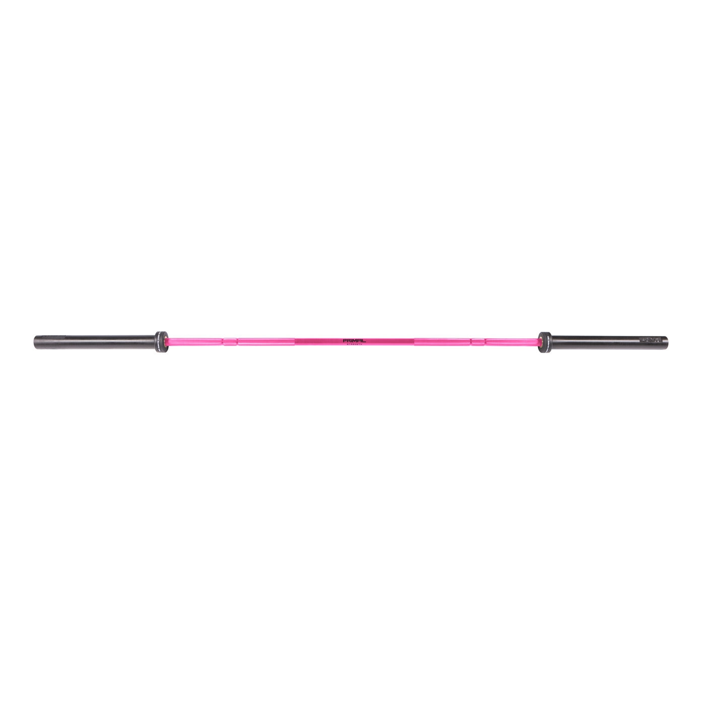 a olympic barbell with black sleeves and pink shaft