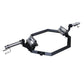 a black and silver multi grip olympic shrug bar with olympic collars