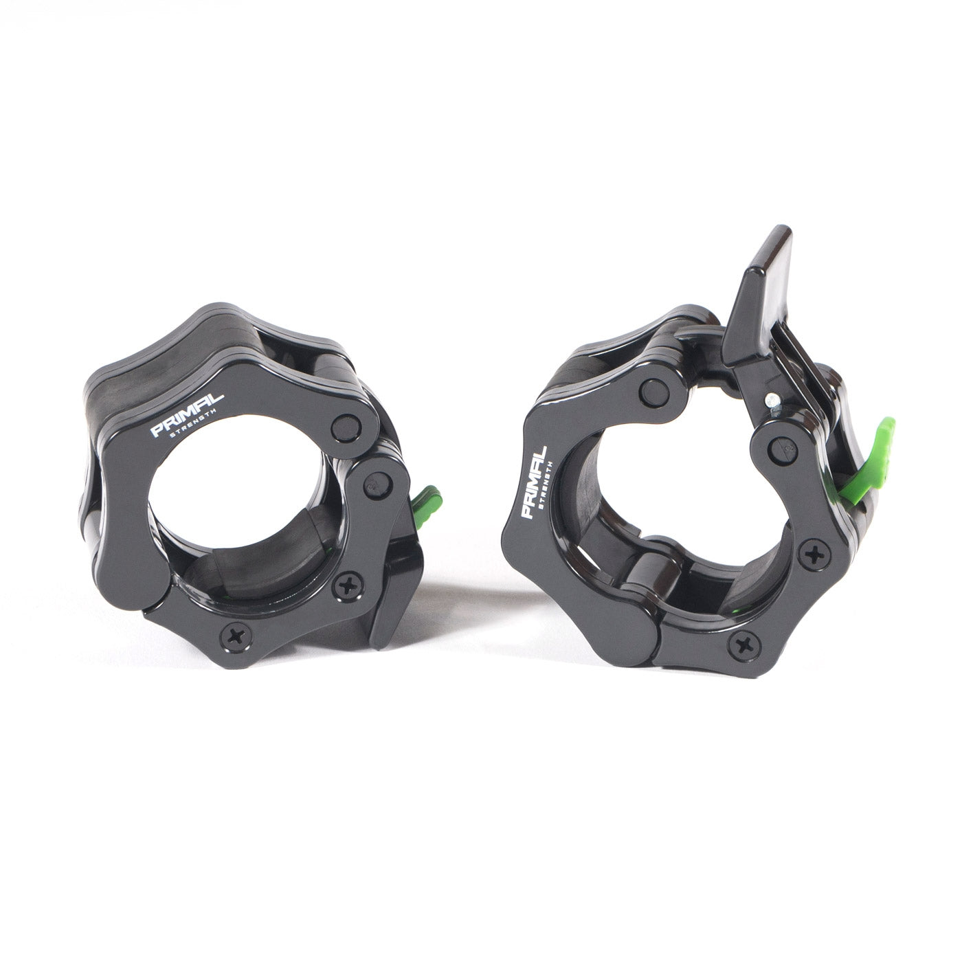 a pair of black quick release olympic barbell collars