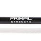 primal strength logo on a black olympic barbell