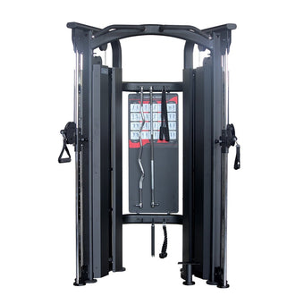 a dual adjustable pulley with cable stacks and various attachments
