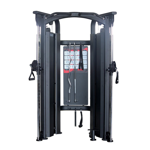 a dual adjustable pulley with cable stacks and various attachments