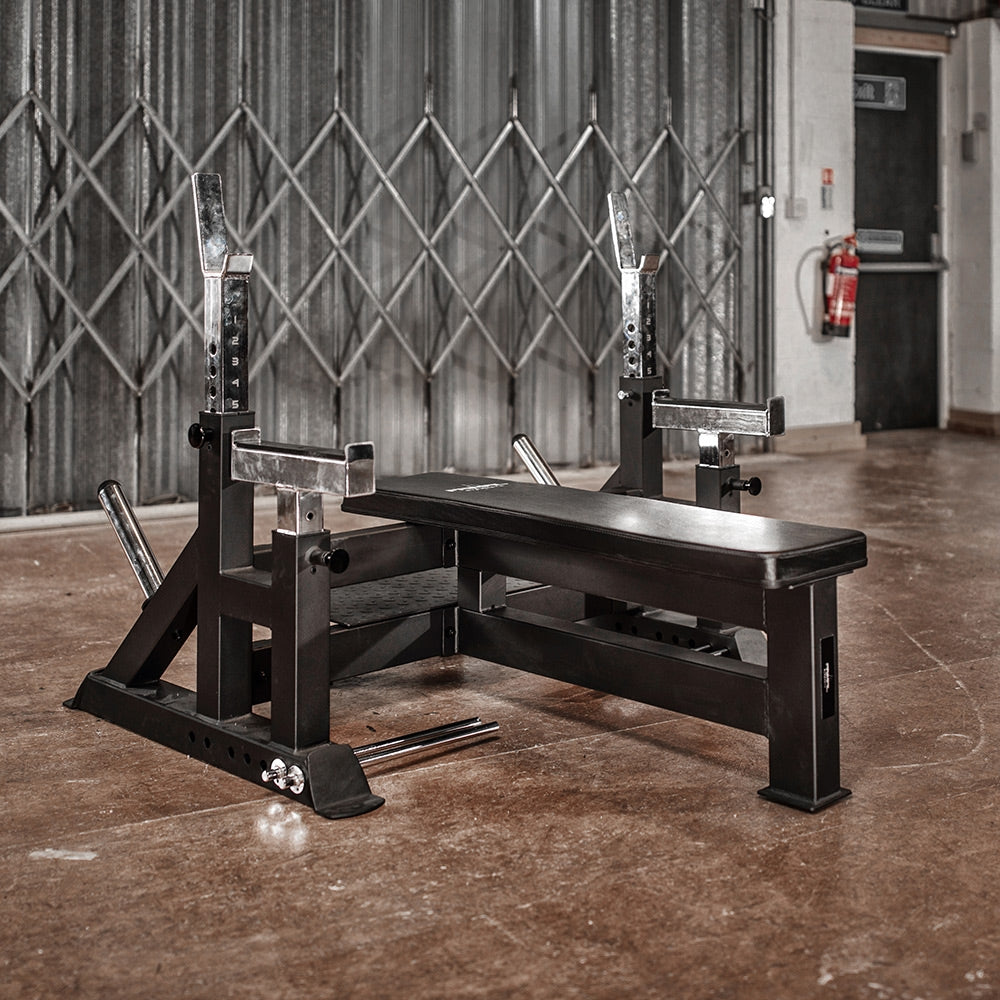 a adjustable olympic weight bench with platform and safety spotters