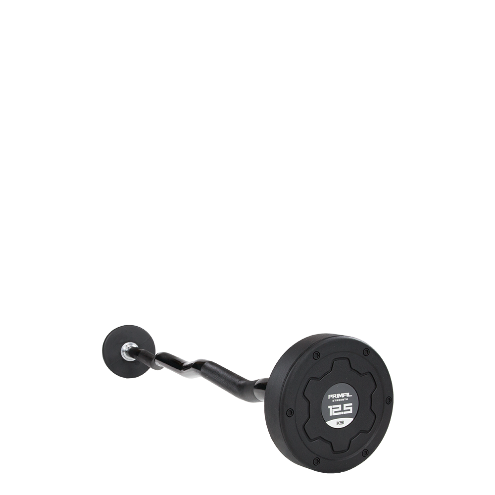 a 12.5kg rubber ez preloaded barbell with a stainless steel bar