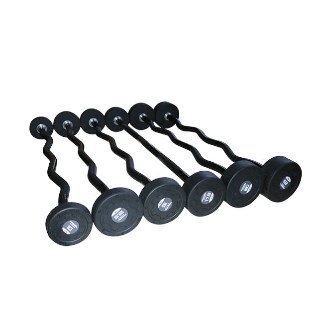a range of 6 preloaded rubber ez barbells with stainless steel bars