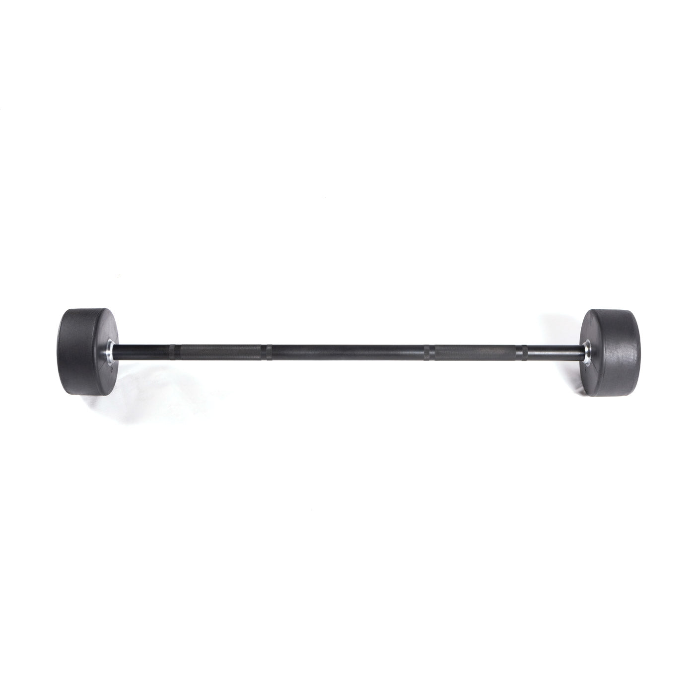 a preloaded rubber barbell with a stainless steel bar