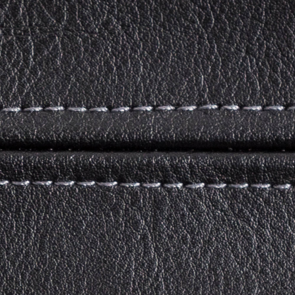 black leather with silver stitching