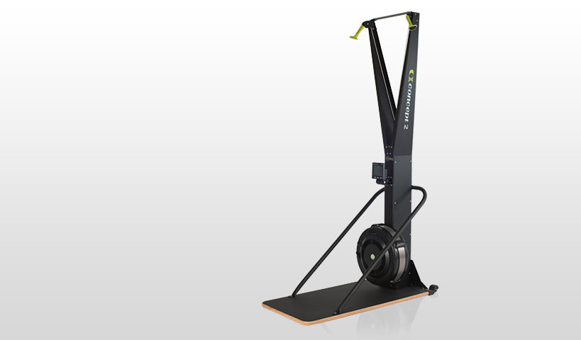 a skierg fitness machine mounted onto a platform