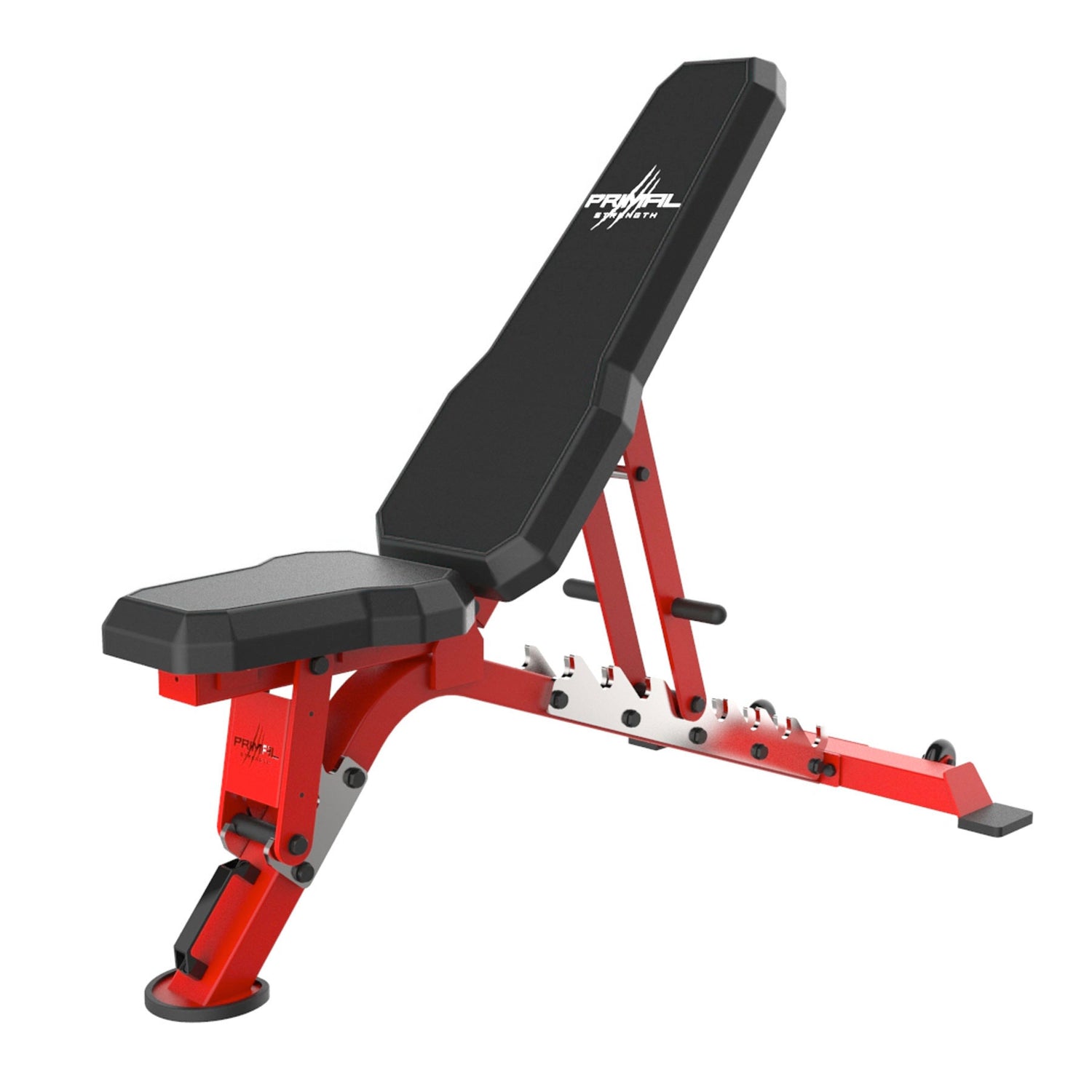 black and red adjustable weight bench with chrome supports