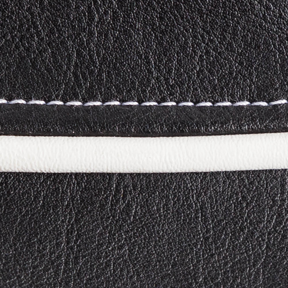 black leather with white stitching